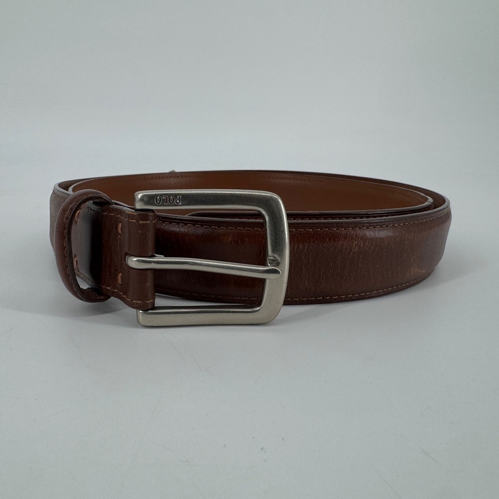 Polo Ralph Lauren Mens Brown Leather Belt Silver Buckle Size 42 105 1326